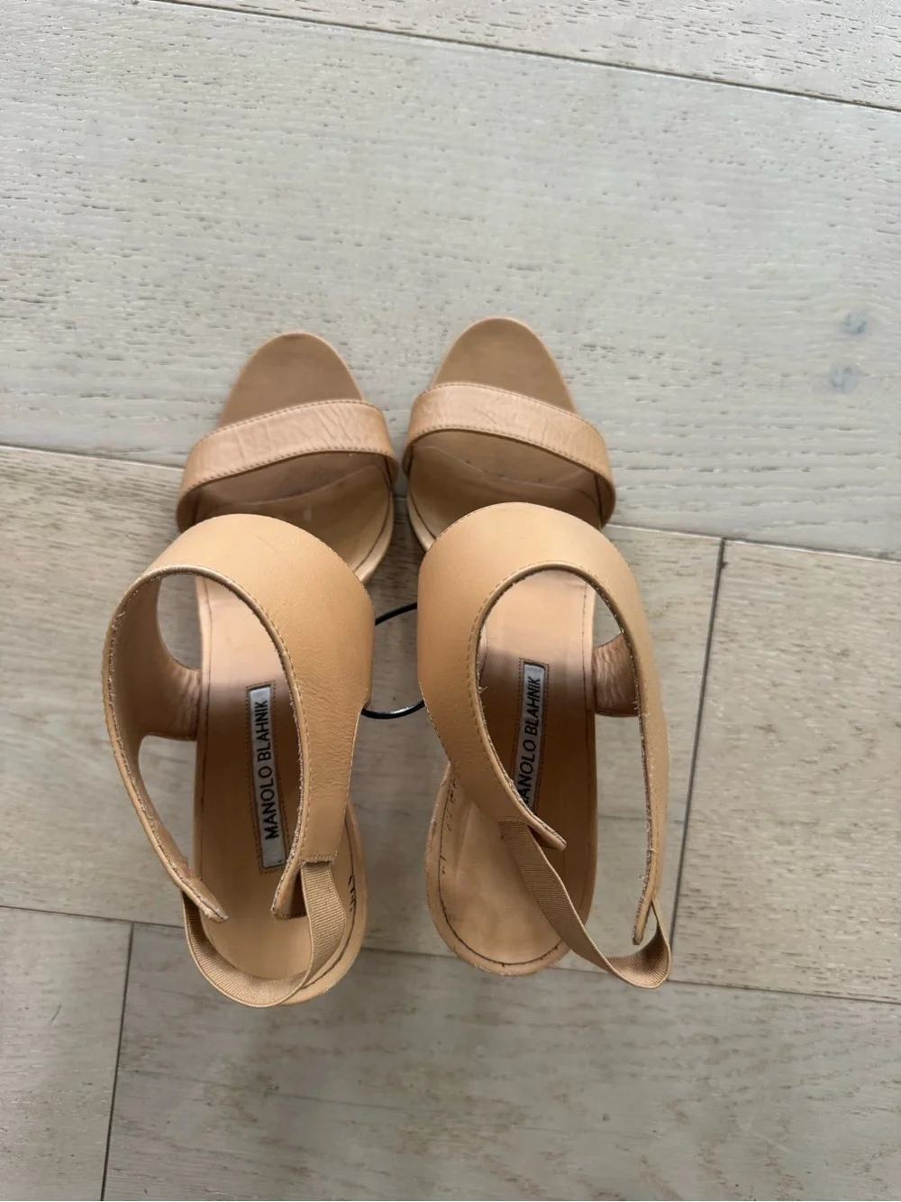 Manolo Blahnik Beige Loyal Calf Dune Heels Sandals 40